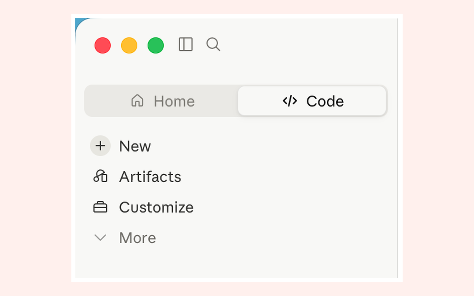 The Claude desktop app with the Code tab highlighted.